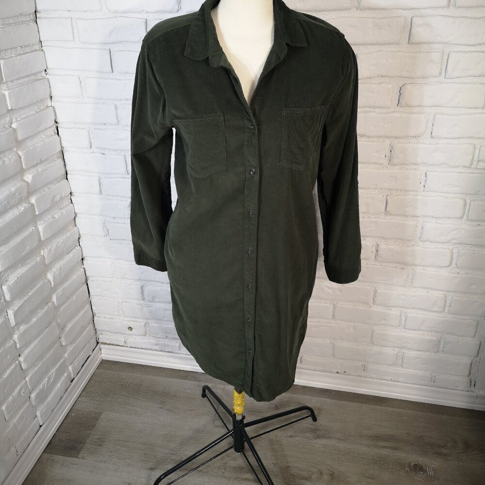 Lucky Brand Ladies Size Small Button Front & Cuffs Dark Green Corduroy Dress